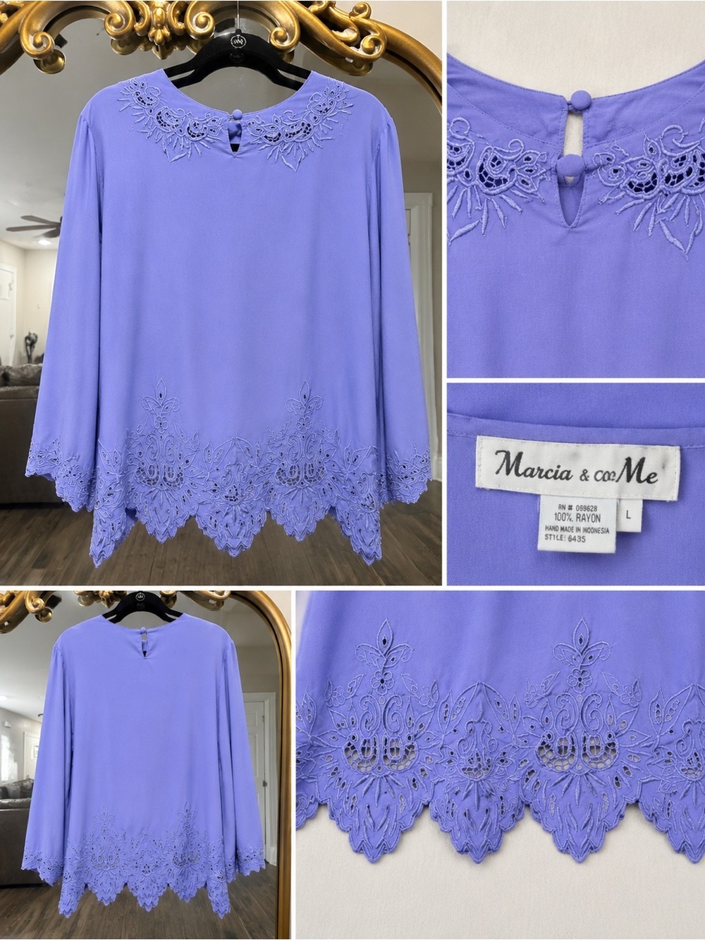 Blue Marcia & Me & Co Embroidered Boho Tunic Top Blouse 100% Rayon Lightweight